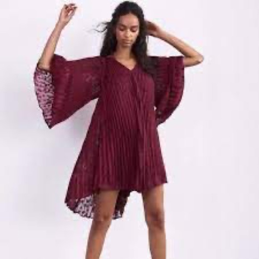 Anthropologie Toulon plum pleated mini dress